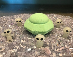 UFO Bath Bomb with toy alien inside